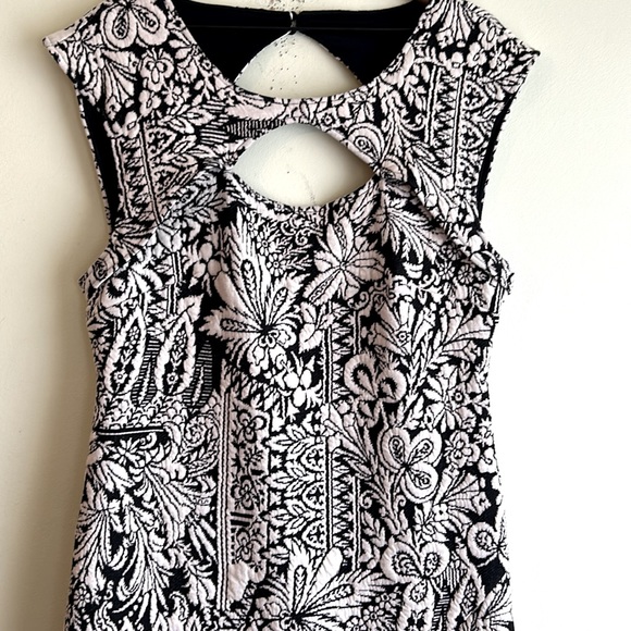 Anthropologie Jacquard Cut Out Black and White MIDI Dress - Picture 5 of 10